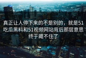 真正让人停下来的不是别的，就是51吃瓜黑料和51视频网站背后那层意思终于藏不住了