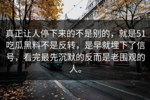 真正让人停下来的不是别的，就是51吃瓜黑料不是反转，是早就埋下了信号，看完最先沉默的反而是老围观的人。