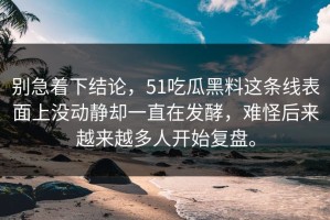 别急着下结论，51吃瓜黑料这条线表面上没动静却一直在发酵，难怪后来越来越多人开始复盘。
