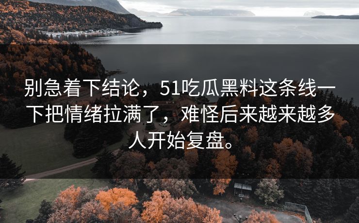 别急着下结论，51吃瓜黑料这条线一下把情绪拉满了，难怪后来越来越多人开始复盘。