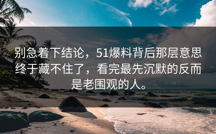 别急着下结论，51爆料背后那层意思终于藏不住了，看完最先沉默的反而是老围观的人。