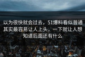 以为很快就会过去，51爆料看似普通其实最容易让人上头，一下就让人想知道后面还有什么