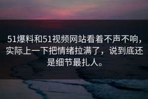 51爆料和51视频网站看着不声不响，实际上一下把情绪拉满了，说到底还是细节最扎人。