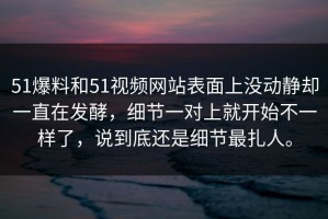51爆料和51视频网站表面上没动静却一直在发酵，细节一对上就开始不一样了，说到底还是细节最扎人。