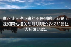 真正让人停下来的不是别的，就是51视频网站相关动静明明没多说却最让人反复琢磨。