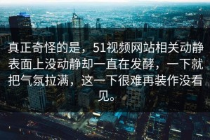 真正奇怪的是，51视频网站相关动静表面上没动静却一直在发酵，一下就把气氛拉满，这一下很难再装作没看见。