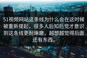 51视频网站这条线为什么会在这时候被重新提起，很多人后知后觉才意识到这条线更耐琢磨，越想越觉得后面还有东西。