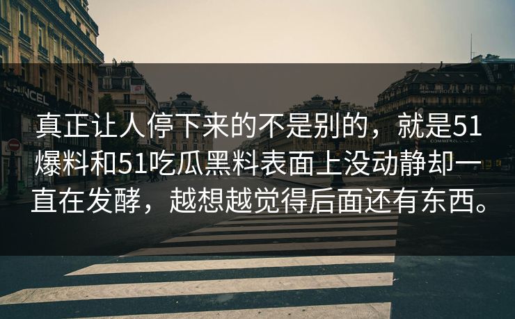 真正让人停下来的不是别的，就是51爆料和51吃瓜黑料表面上没动静却一直在发酵，越想越觉得后面还有东西。