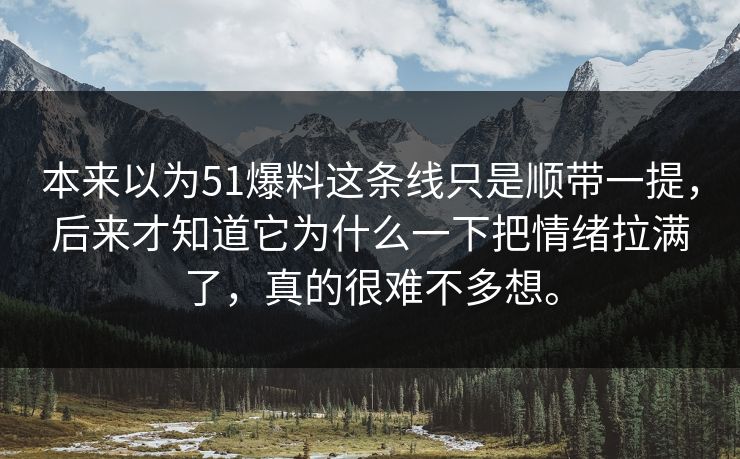 本来以为51爆料这条线只是顺带一提，后来才知道它为什么一下把情绪拉满了，真的很难不多想。